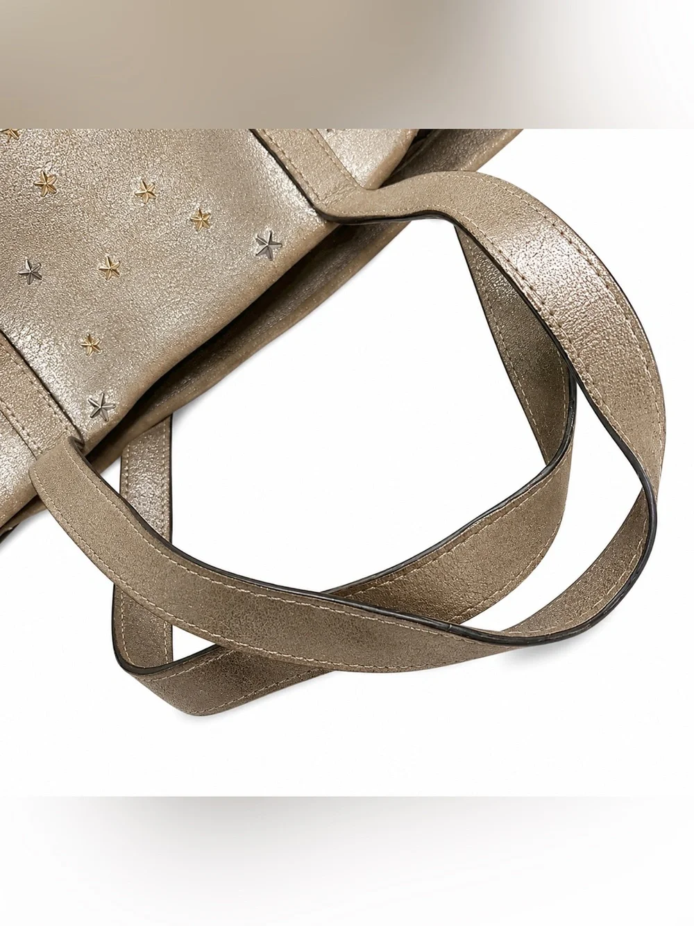 JIMMY CHOOSE Star Studded Gold Silver Metallic Emblem Tote Shoulder Bag